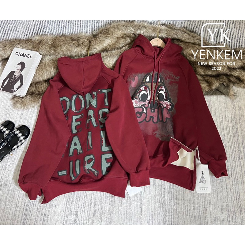 Áo nỉ hoodie khoá hình vịt dáng rộng