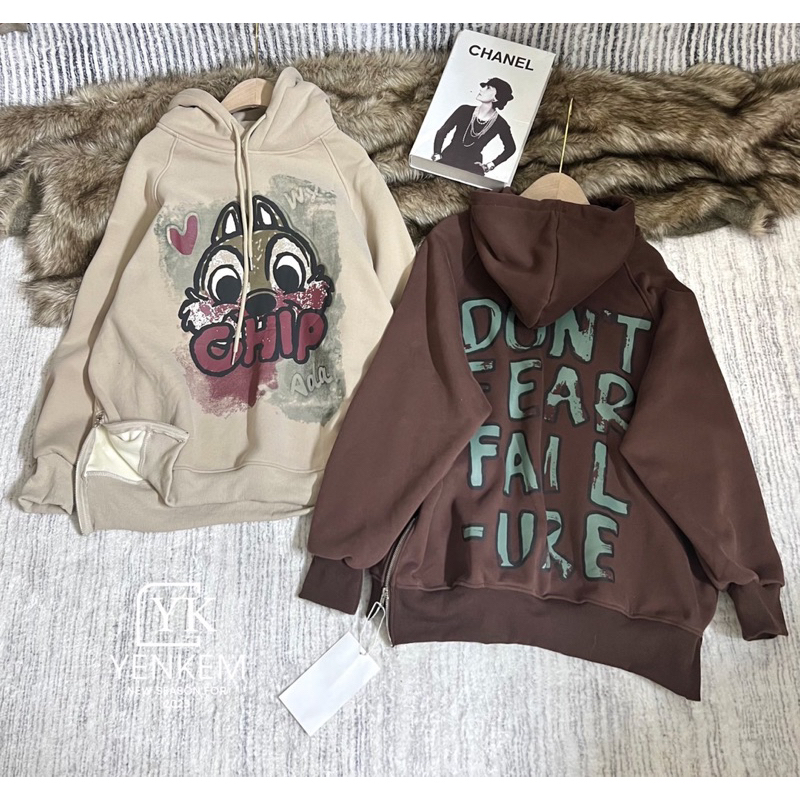 Áo nỉ hoodie khoá hình vịt dáng rộng