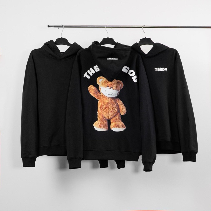 Áo hoodie The Bad God Teddy Maák. Áo nỉ bông mũ hai lớp dày dặn in hình gấu teddy đeo khẩu trang đẹp, áo nỉ nam nữ
