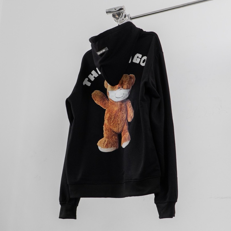 Áo hoodie The Bad God Teddy Maák. Áo nỉ bông mũ hai lớp dày dặn in hình gấu teddy đeo khẩu trang đẹp, áo nỉ nam nữ