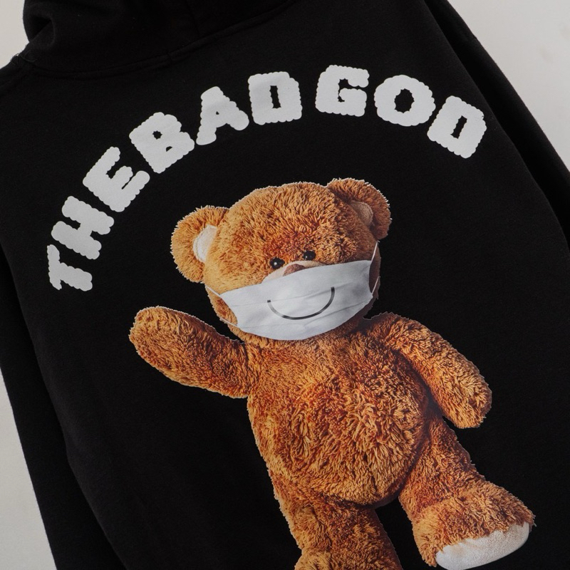Áo hoodie The Bad God Teddy Maák. Áo nỉ bông mũ hai lớp dày dặn in hình gấu teddy đeo khẩu trang đẹp, áo nỉ nam nữ