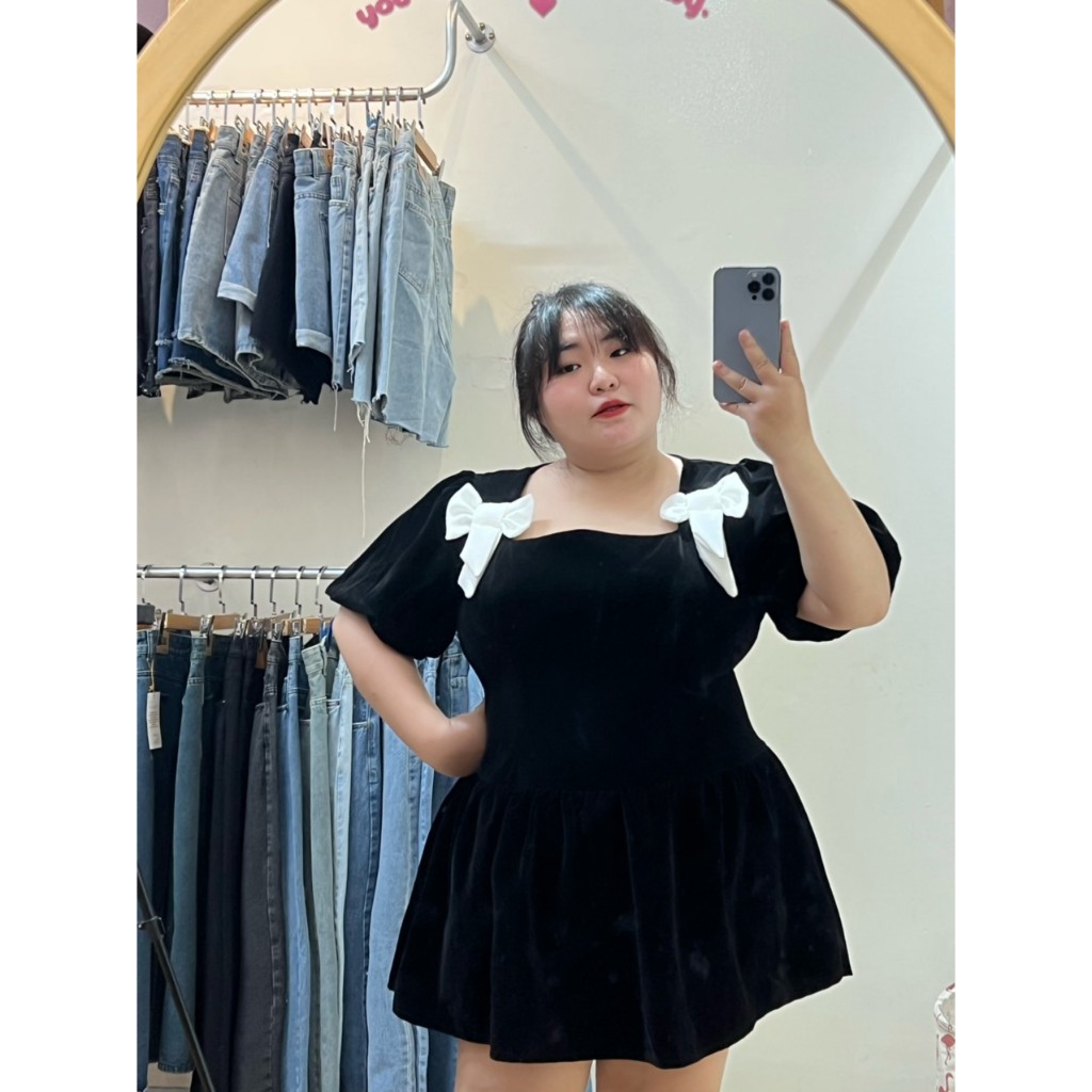 Đầm dự tiệc nhung tay phồng cổ vuông Catty Bigsize 55-95kg