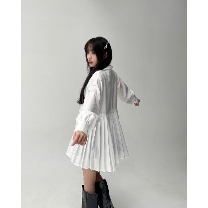 Đầm sơ mi xếp ly OHOH