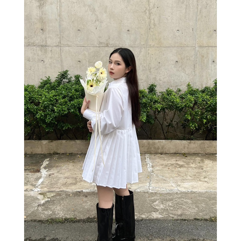 Đầm sơ mi xếp ly OHOH