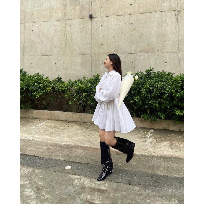 Đầm sơ mi xếp ly OHOH