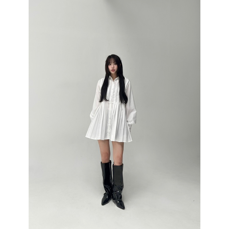 Đầm sơ mi xếp ly OHOH