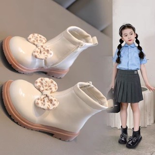  Bốt Bé Gái 3 Tuổi-10 Tuổi,Giày Bốt Cho Bé Da Siêu Mềm Đính Nơ Hoa Vintage Boot Cổ Ngắn Bos Trẻ Em Gái Sz 26-36 