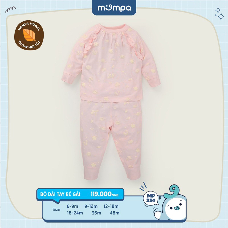 Bộ mompa dài tay Bamboo cho bé gái