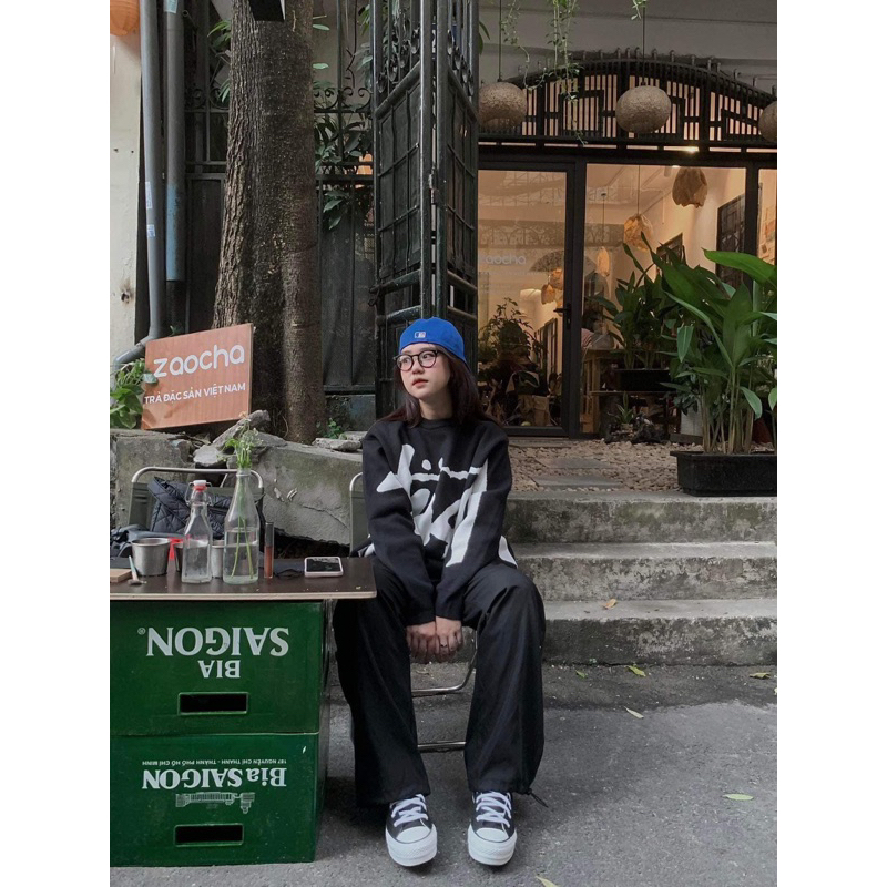 Áo Sweater len - Stussy - BigLogo Stock Knit Baby Black Pink len dệt kim Unisex SS2023