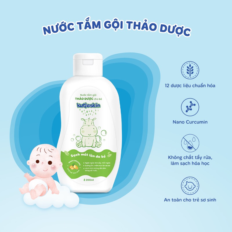 Nước tắm gội thảo dược cho bé Kutieskin 200ml