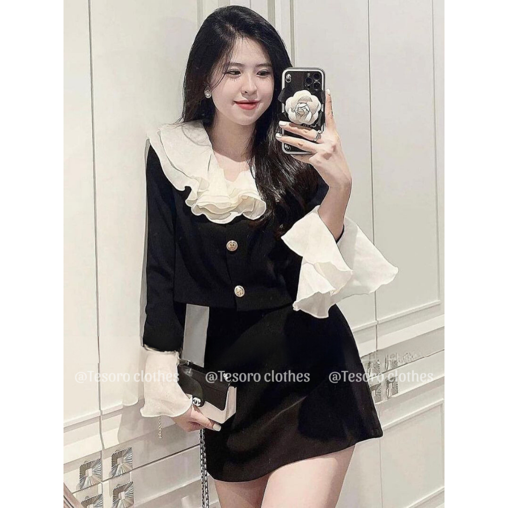 Set áo pha tay voan mix cùng chân váy đen chữ A tôn dáng @Tesoro clothes