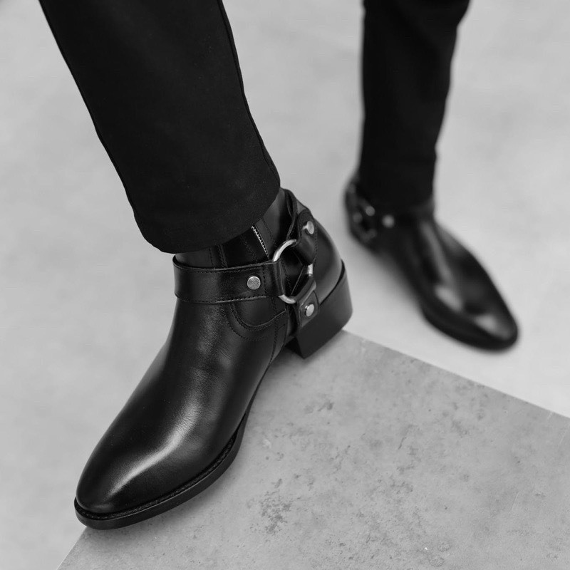 Giày Harness Boots Nam DECEMBER Da Bò Thật Đế Gỗ Cao 5cm