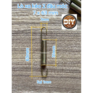 Lò xo kéo 2 đầu móc phi 7, dài 63mm,sợi 1mm