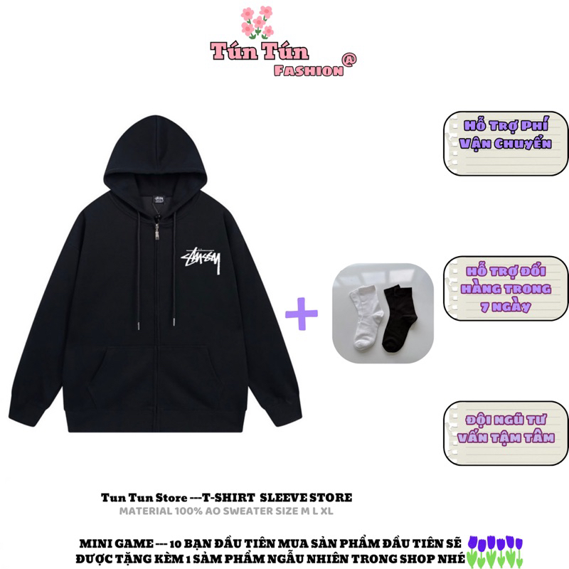 Áo Hoodie Zip Stussy Nam Nữ Chất Nỉ Tàu Loại 1 Form Unisex