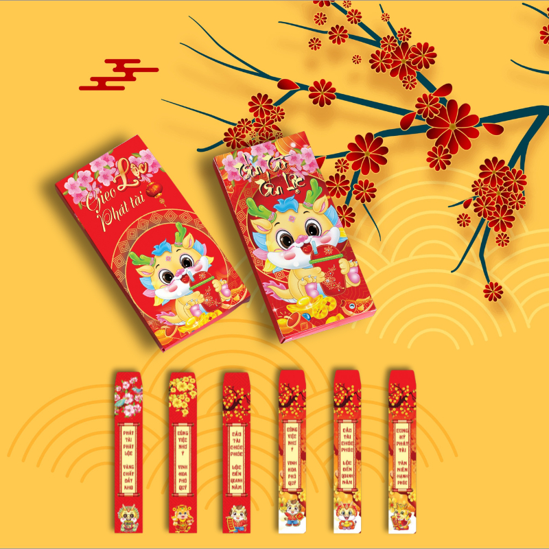 Bao Lì Xì Tết 2024 Gieo Quẻ Hottrend (Hộp 12,18 Thẻ) Mẫu Rồng