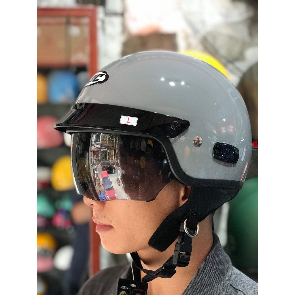 Mũ bảo hiểm nửa đầu HJC IS-2V kính ẩn chính hãng màu Xi măng cao cấp