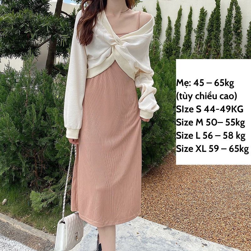 Váy đôi mẹ bé gái, đồ đôi gia đình đầm hai dây kèm áo khoác ngoài kiểu dáng dễ thương