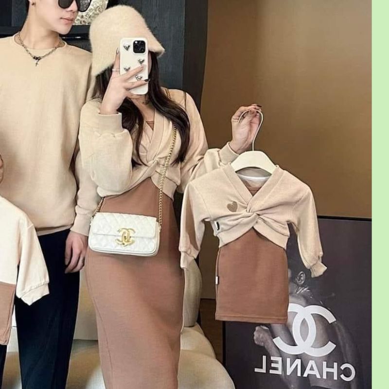 Váy đôi mẹ bé gái, đồ đôi gia đình đầm hai dây kèm áo khoác ngoài kiểu dáng dễ thương