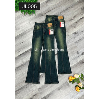 Quần jeans nữ lưng cao viền gân co giãn tốt màu xanh rêu