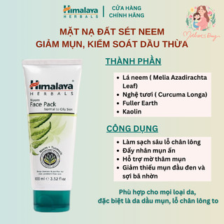 Mặt nạ đất sét lá neem loại bỏ mụn, bã nhờn và mờ thâm Himalaya Neem Face Pack 100ml/150ml