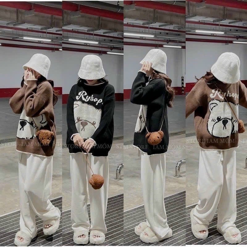 Áo khoác len hình con gấu cute nhập Quảng Châu chất liệu sang xịn