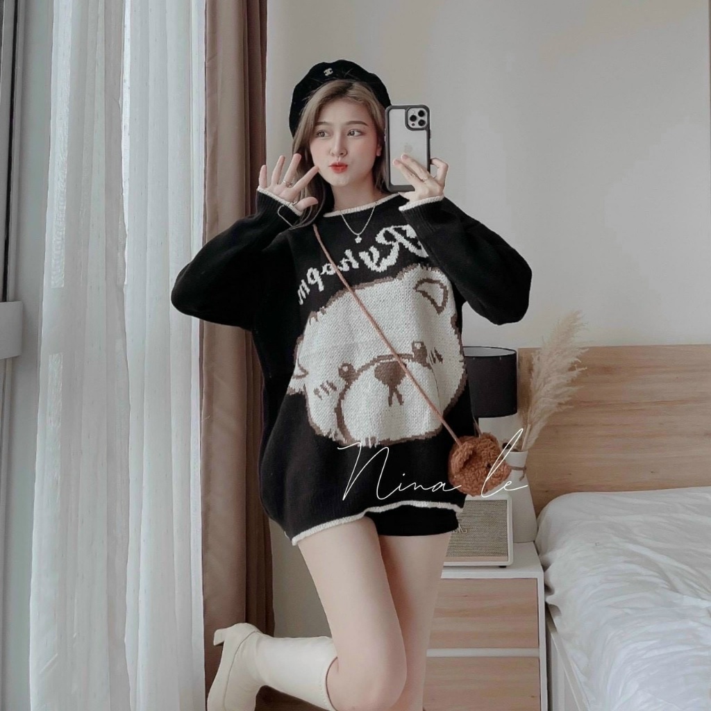 Áo khoác len hình con gấu cute nhập Quảng Châu chất liệu sang xịn