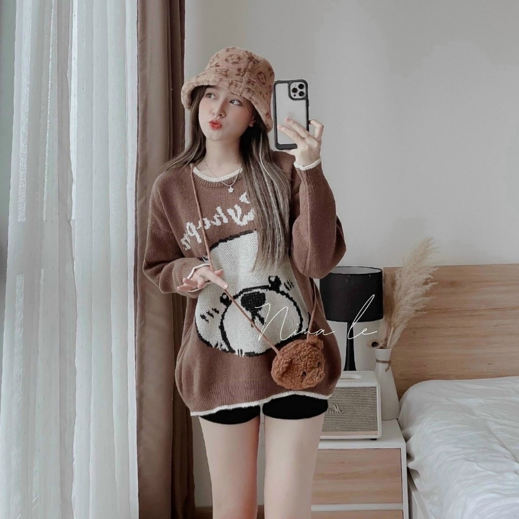 Áo khoác len hình con gấu cute nhập Quảng Châu chất liệu sang xịn