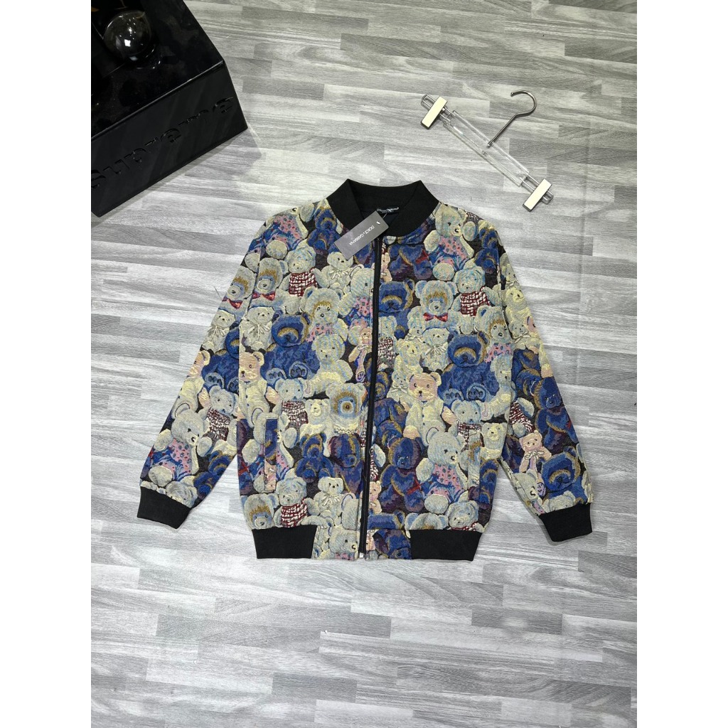 Áo khoác bomber nam nữ họa tiết gấu khóa set 2 lớp