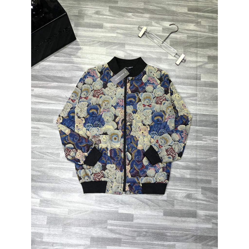 Áo khoác bomber nam nữ họa tiết gấu khóa set 2 lớp