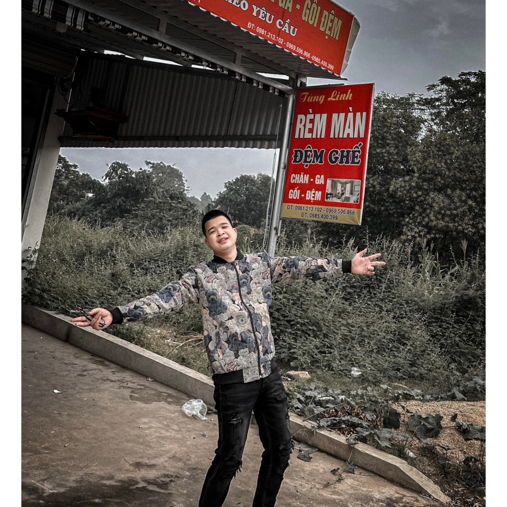 Áo khoác bomber nam nữ họa tiết gấu khóa set 2 lớp