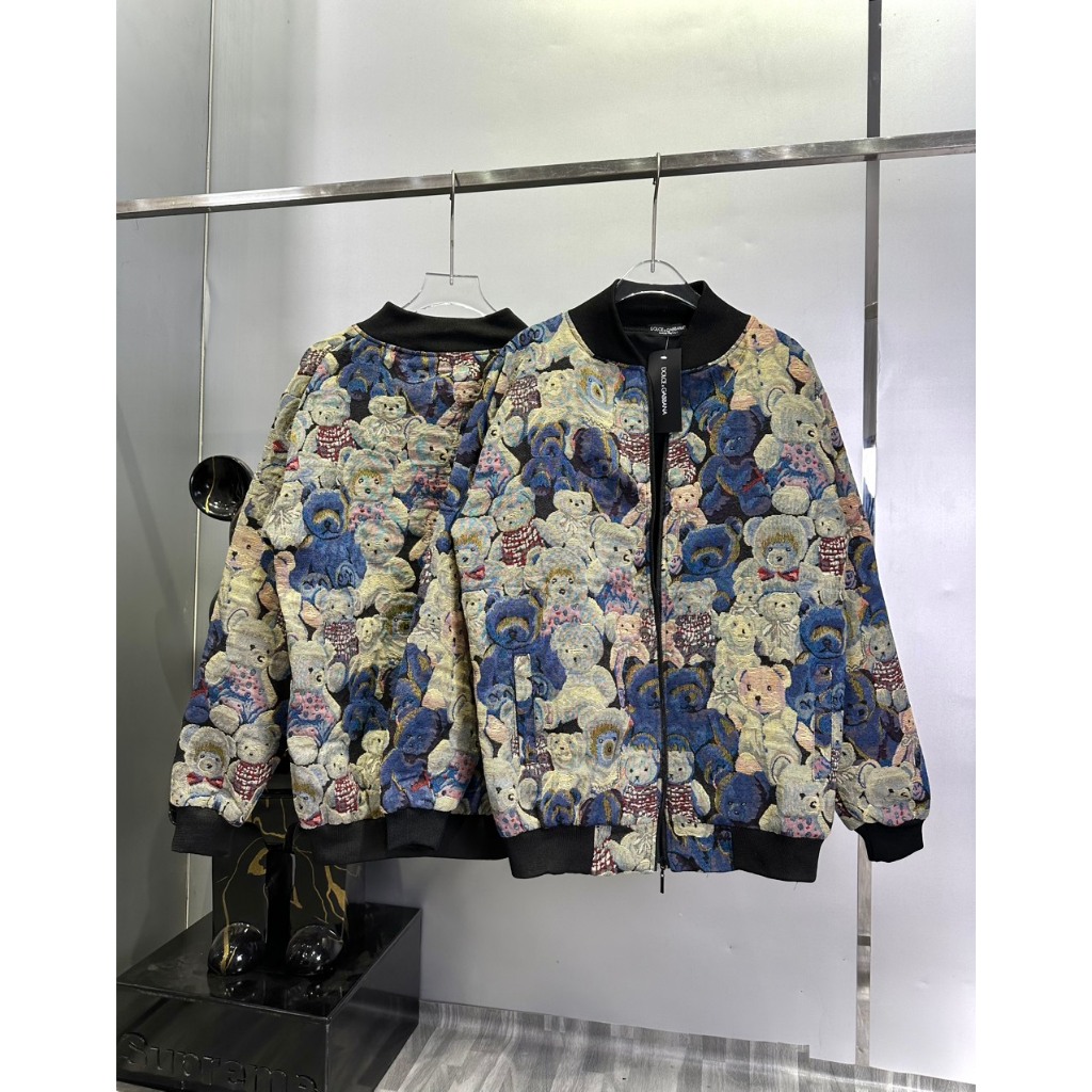 Áo khoác bomber nam nữ họa tiết gấu khóa set 2 lớp