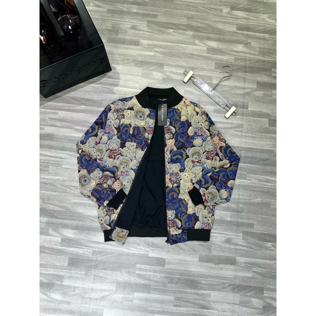 Áo khoác bomber nam nữ họa tiết gấu khóa set 2 lớp