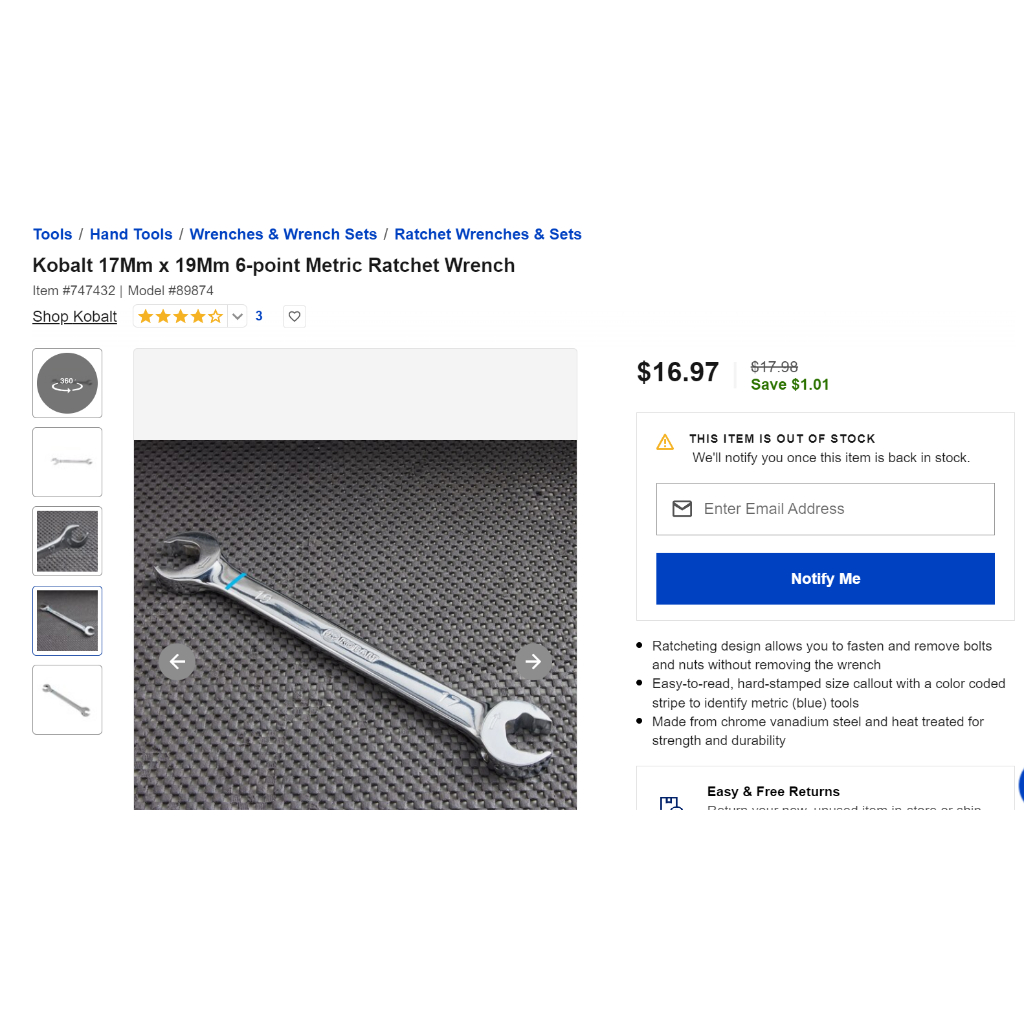 Cờ lê tự động Kobalt 17-19mm