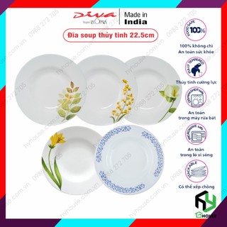 [Nhiều hoa văn] Dĩa soup thủy tinh chịu nhiệt  22.5cm Diva LaOpala-đĩa sâu