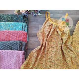  Bộ mặc nhà-Áo 2 dây tết quần 7 tấc lụa hoa nhí dễ thương-Freesize 42-60kg  