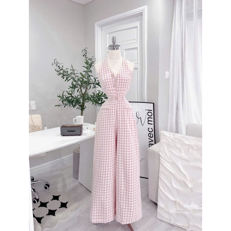 Jumpsuit dài basic kẻ