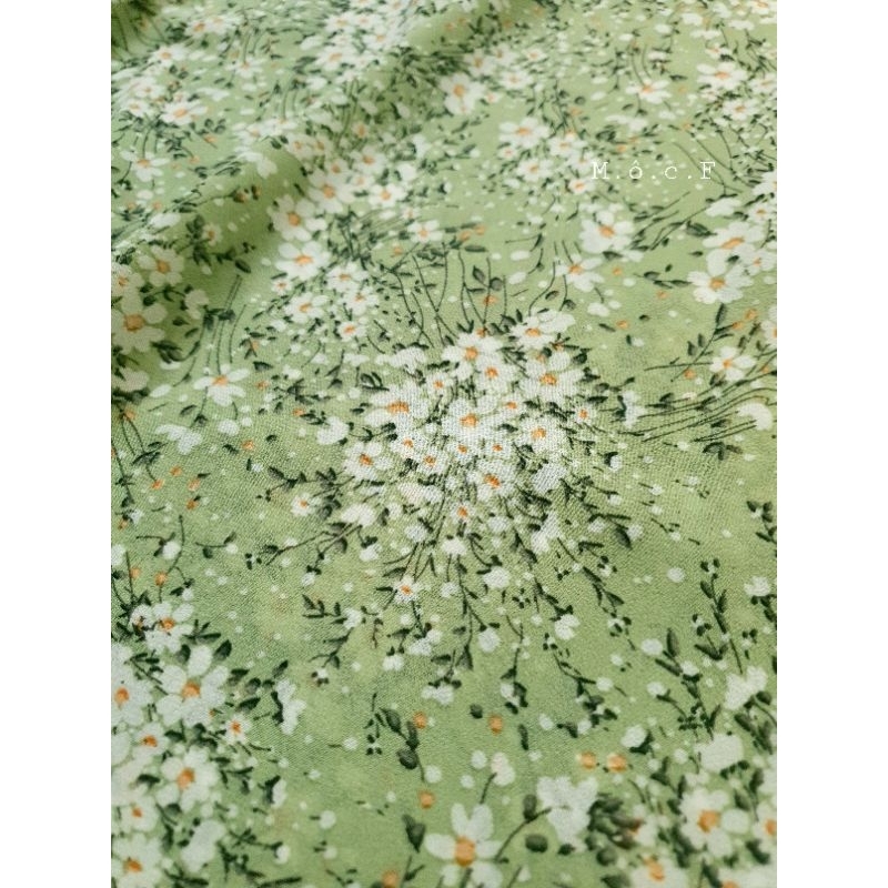 Voan chiffon hoa xanh