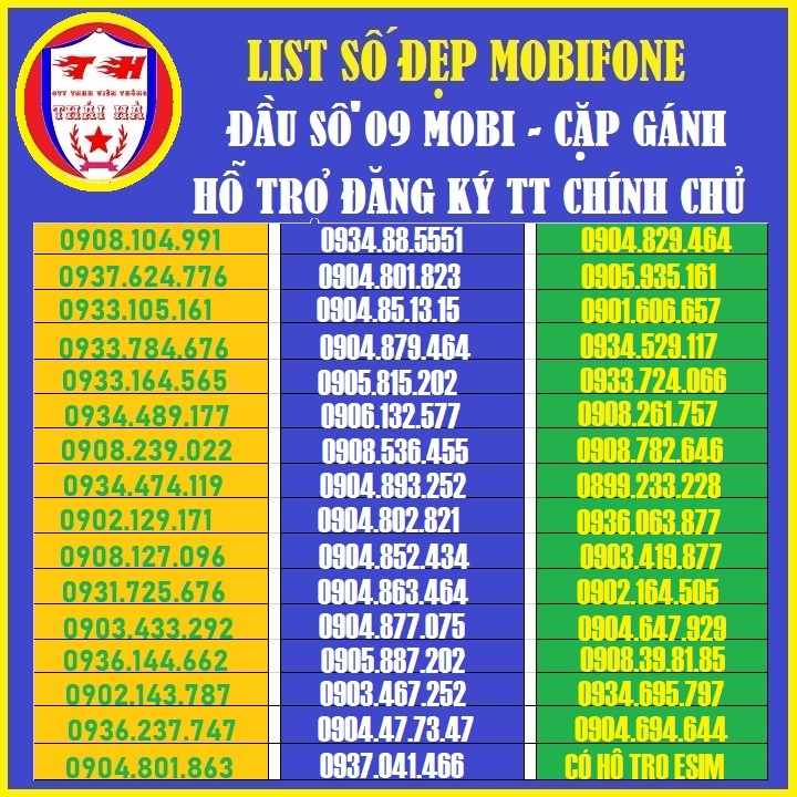 Sim mobifone ĐẦU SỐ 09 số đẹp, sim cặp gánh, sim số đảo - hỗ trợ đăng ký chính chủ