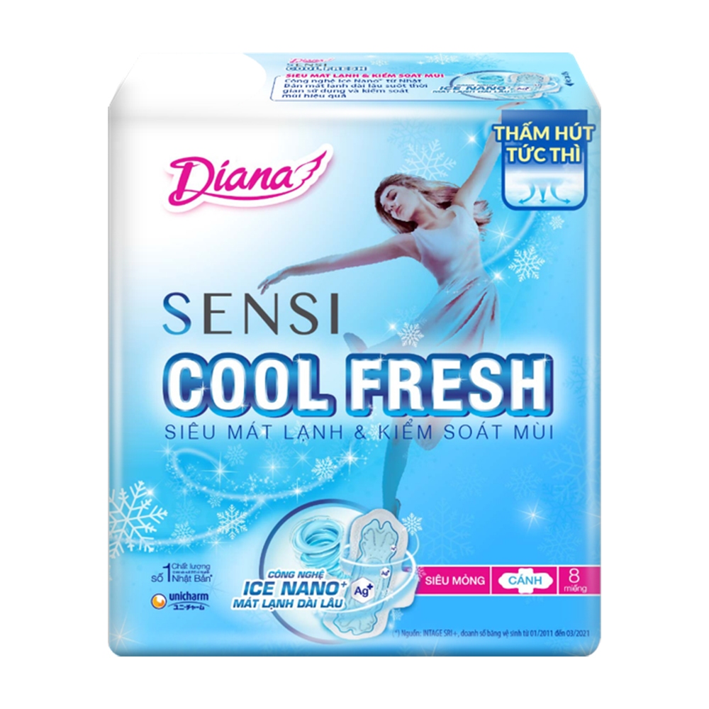 Băng vệ sinh Diana Sensi Cool Fresh siêu mỏng cánh 23cm
