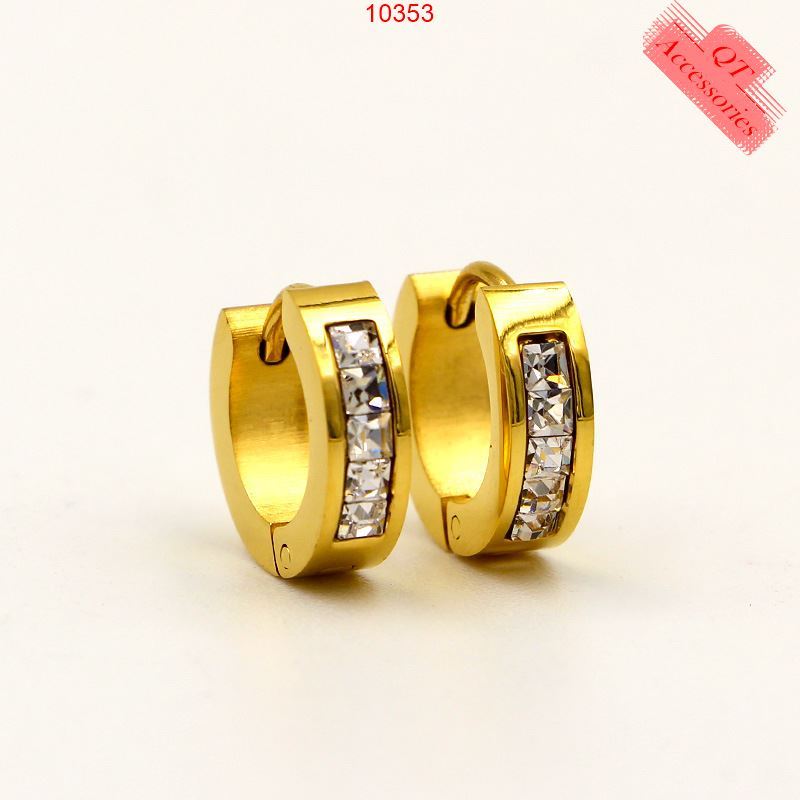 Bông tai titan mạ vàng 99k tròn đá vuông