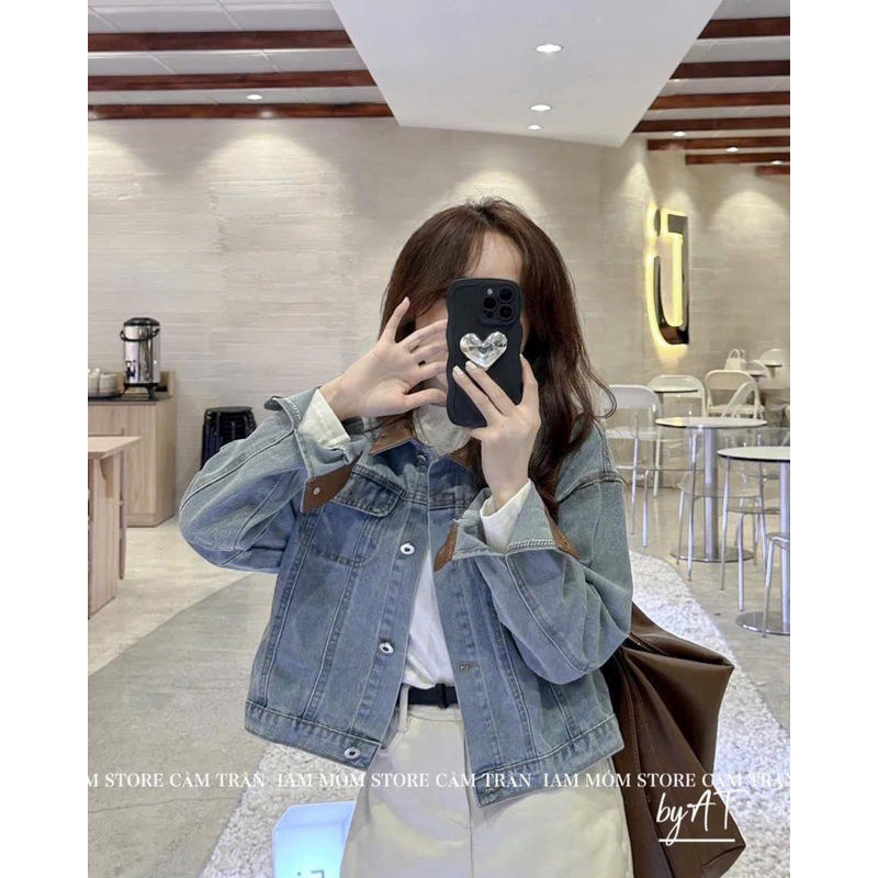 ÁO KHOÁC JEAN CỔ TAY VIỀN NÂU