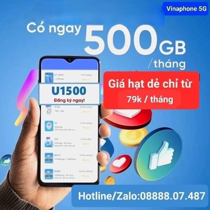 Sim Vina U1500, 500GB/tháng, hơn 11.5 tháng