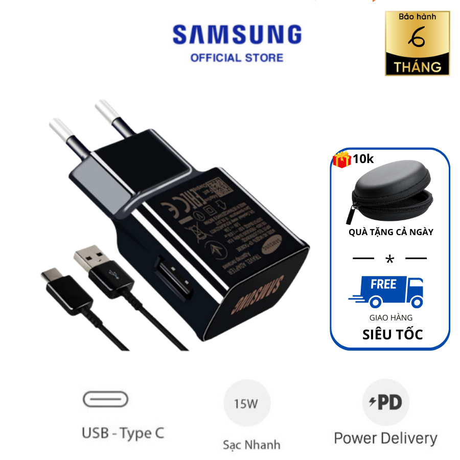 Bộ sạc nhanh Samsung 15W Type C và Micro màu đen trắng cho S8 S9 S10 Note 8 Note 9 A20 A50s A10s - BH lỗi 1 đổi 1