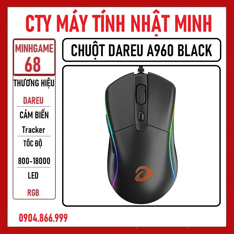 Chuột máy tính chuyên game DAREU A960 BLACK  chính hãng mai hoàng phân phối BH 24 tháng lỗi 1 đổi 1