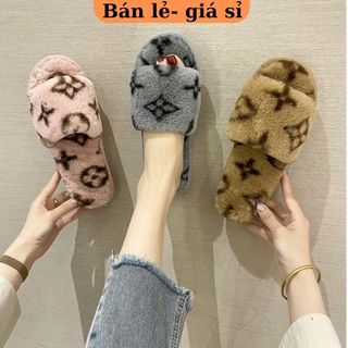 Dép lông quai ngang lv cao cấp , dép lông nữ