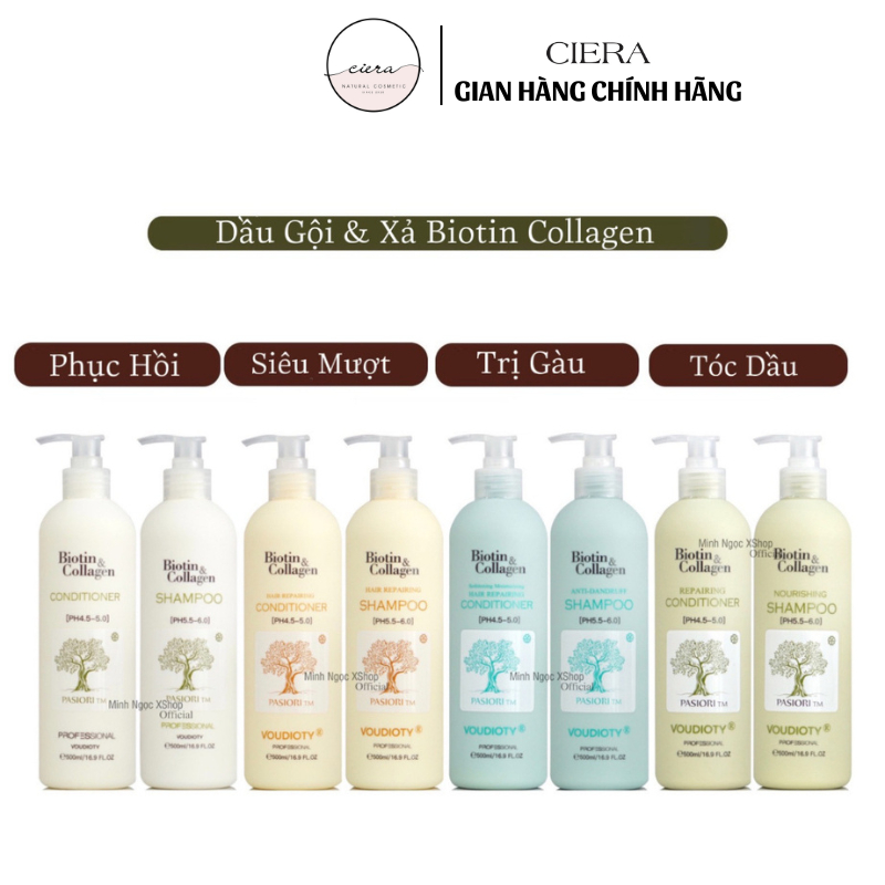 Cặp Dầu Gội Xả Biotin & Collagen Voudioty 2021 500ml - 1000ml | Giảm Rụng Tóc, Kiềm Dầu, Giảm Gàu, Phục Hồi Tóc Khô Xơ