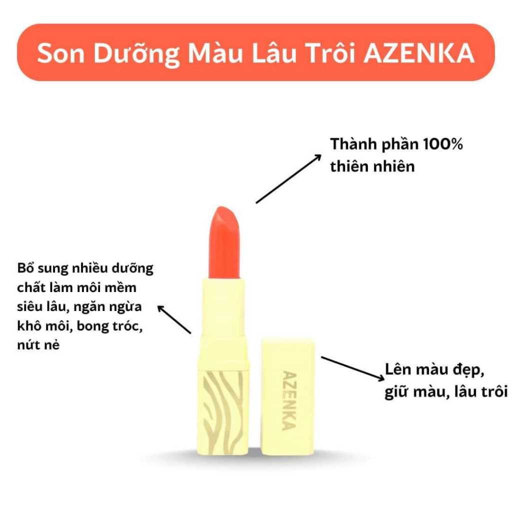 Son dưỡng có màu lâu trôi AZENKA - Dùng được cho mẹ bầu - Hàng chính hãng - thỏi 3,8 Gram ♥️ SONDCMAZK