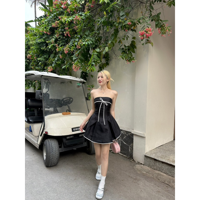 Đầm ống xếp ly thắt nơ tafta ánh kim | FUSSY DRESS - CLÉLIE | BigBuy360 - bigbuy360.vn