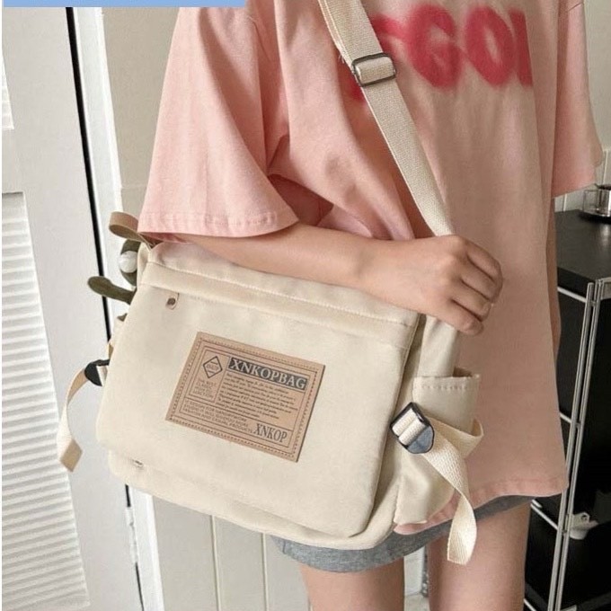 Túi đeo chéo đeo vai nam nữ vải canvas phong cách unisex đi học thêm đi chơi đựng sách vở điện thoại