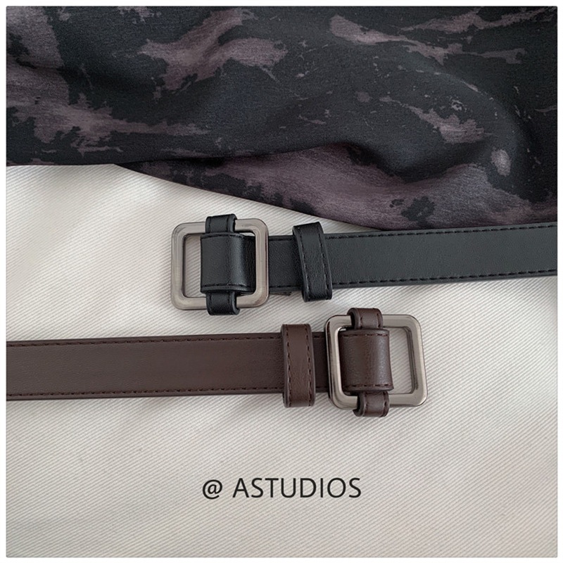 Thắt lưng nam nữ Ulzzang mặt vuông đẹp bản nhỏ 2.3cm không cần lỗ bấm phong cách unisex